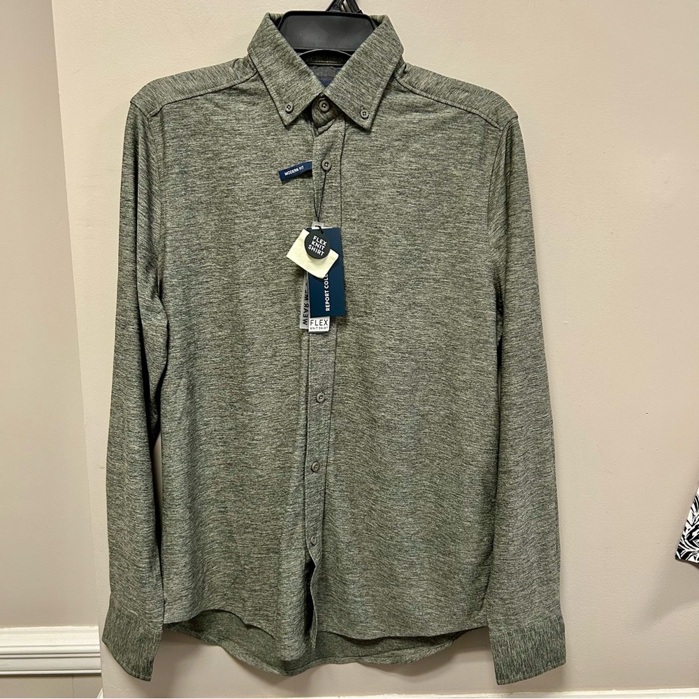 Report Collection Sz S Men's Green Button-Up Shirt NWT Flex Knit
